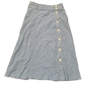 J Crew Striped Skirt Assymmetrical Button Up A-Line Blue White Nautical Cotton